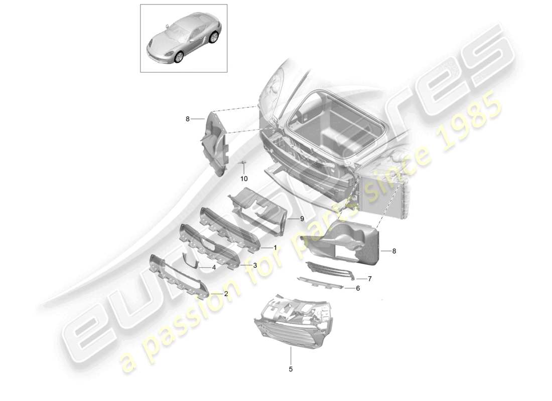 porsche 2026 (718 cayman) luftführung frontstoßstange teilediagramm