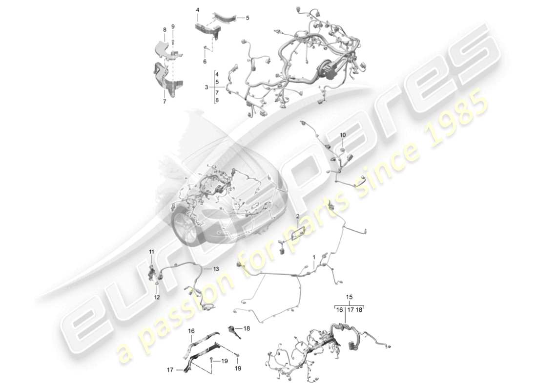 porsche 2025 (718 cayman) kabelbäume hinten verkleidung motor getriebe hinterachse teilediagramm