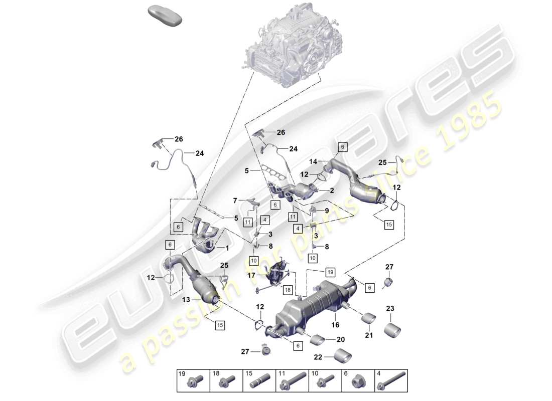 porsche 2021 (718 cayman gt4) auspuffanlage teilediagramm