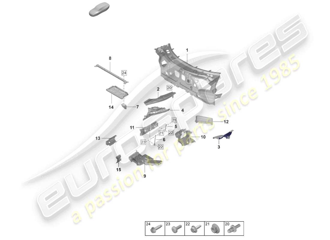 porsche 2023 (992-1 gt3/rs/st) frontend firewall einzelteile teilediagramm