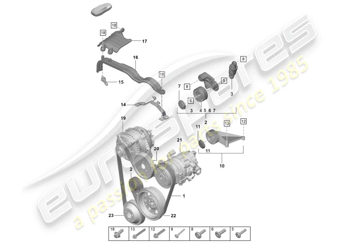 porsche 2022 (992-1 turbo / s) poly-v-riemen riemenspanner dämpfer teilediagramm