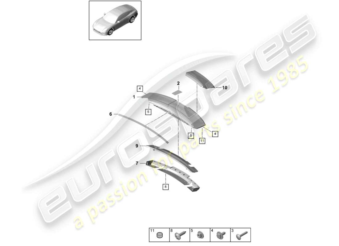 porsche 2021 (panamera 971-1) heckspoiler 2d+ spoiler teilediagramm