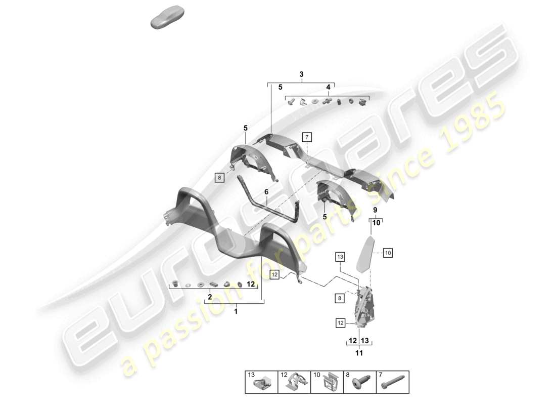 porsche 2021 (718 boxster spyder) verkleidungen überrollbügel ersatzteildiagramm