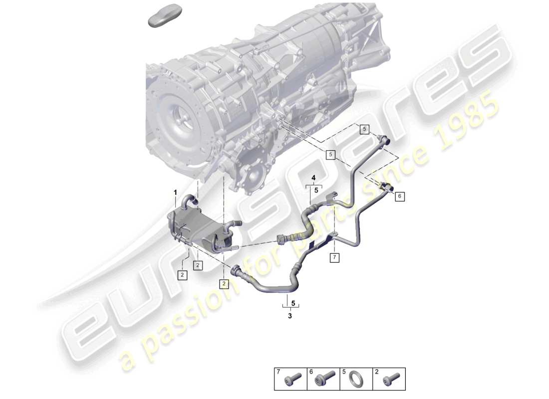 porsche 2025 (cayenne e3 pa) 8-speed automatikgetriebe für fahrzeuge mit hybridantrieb getriebeölkühler ölleitung teilediagramm