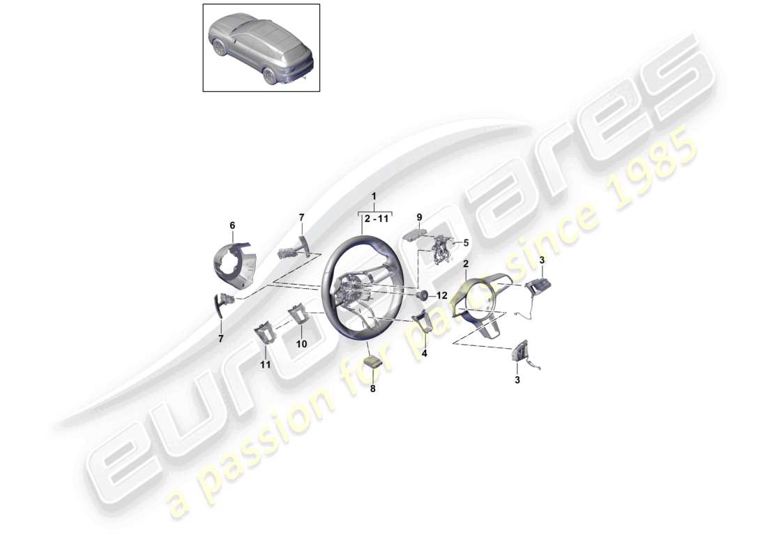 porsche 2021 (cayenne e3 9ya/9yb) lenkrad lenkradkontakterkennung teilediagramm