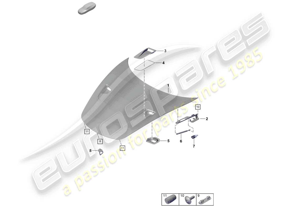 porsche 2022 (718 boxster spyder) abdeckung vorne teilediagramm
