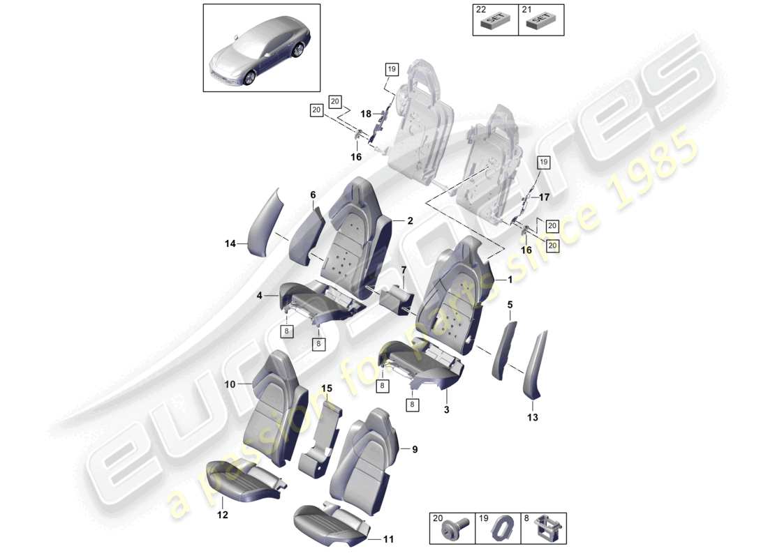 porsche 2021 (panamera 971-1) sitz hinten komfortversion schaumteil teilediagramm