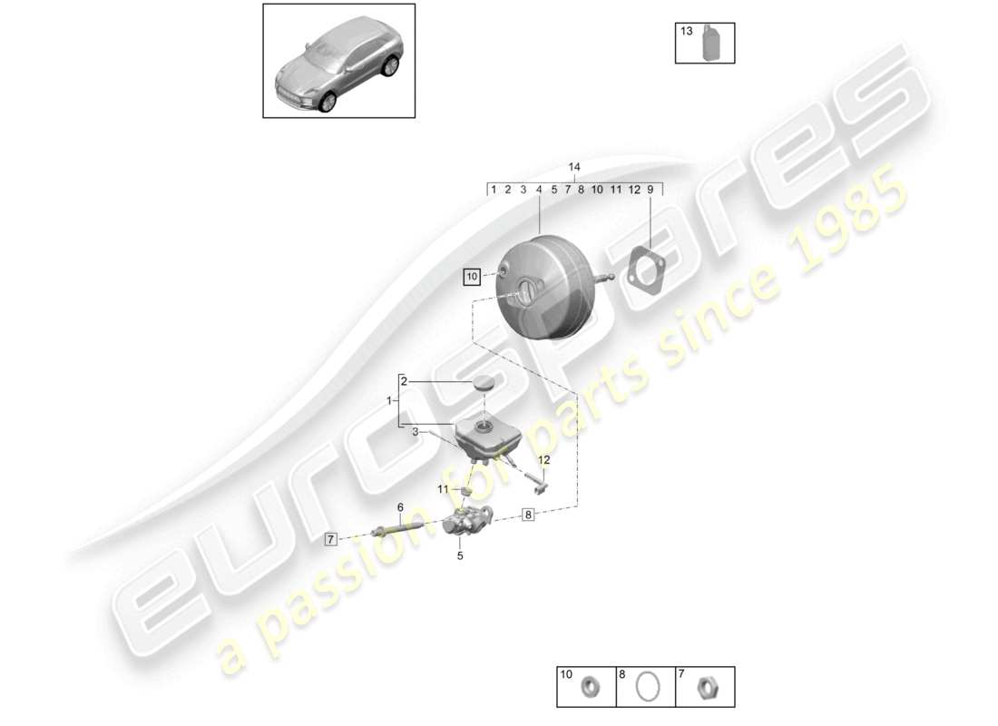 porsche 2021 (macan) hauptbremszylinder, bremskraftverstärker teilediagramm