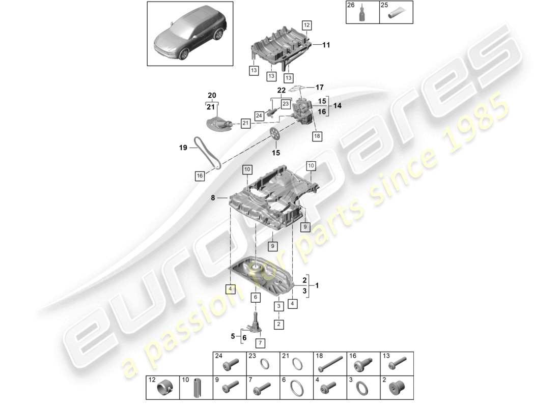 porsche 2021 (cayenne e3 9ya/9yb) ölführungsgehäuse ölpumpe ölwanne teilediagramm