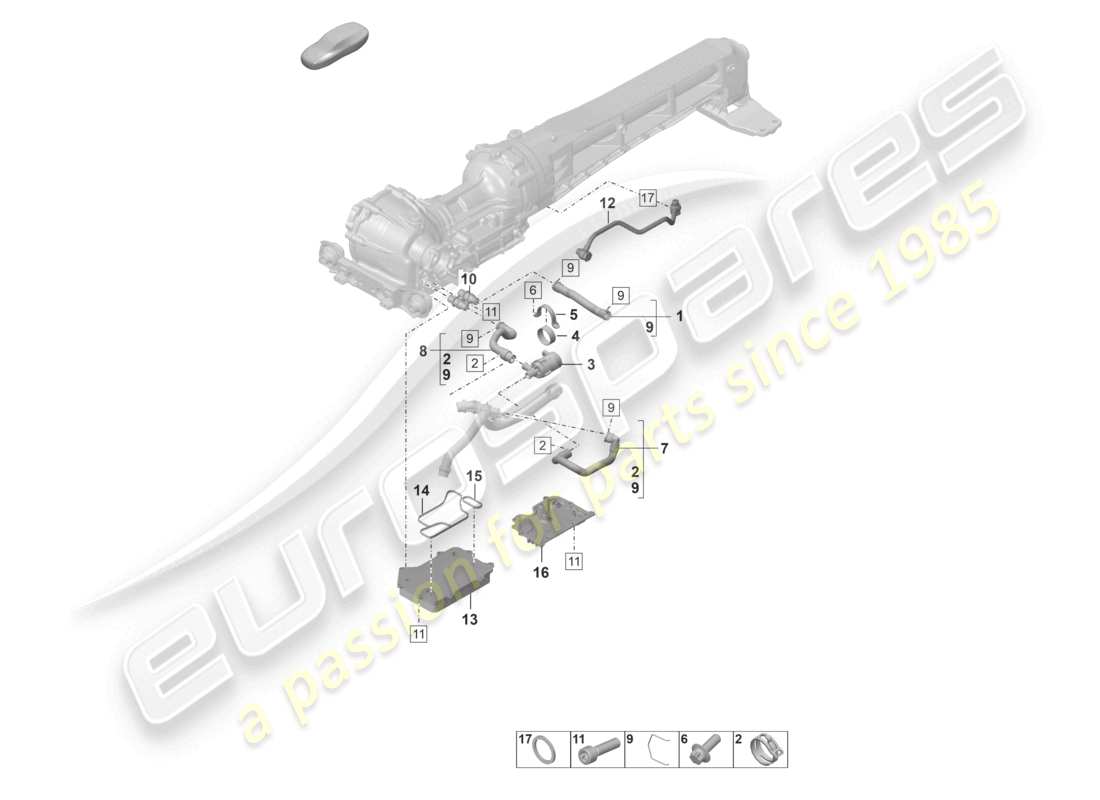 porsche 2023 (992-1 turbo / s) vorderachsdifferential kühlsystem für getriebeöl teilediagramm