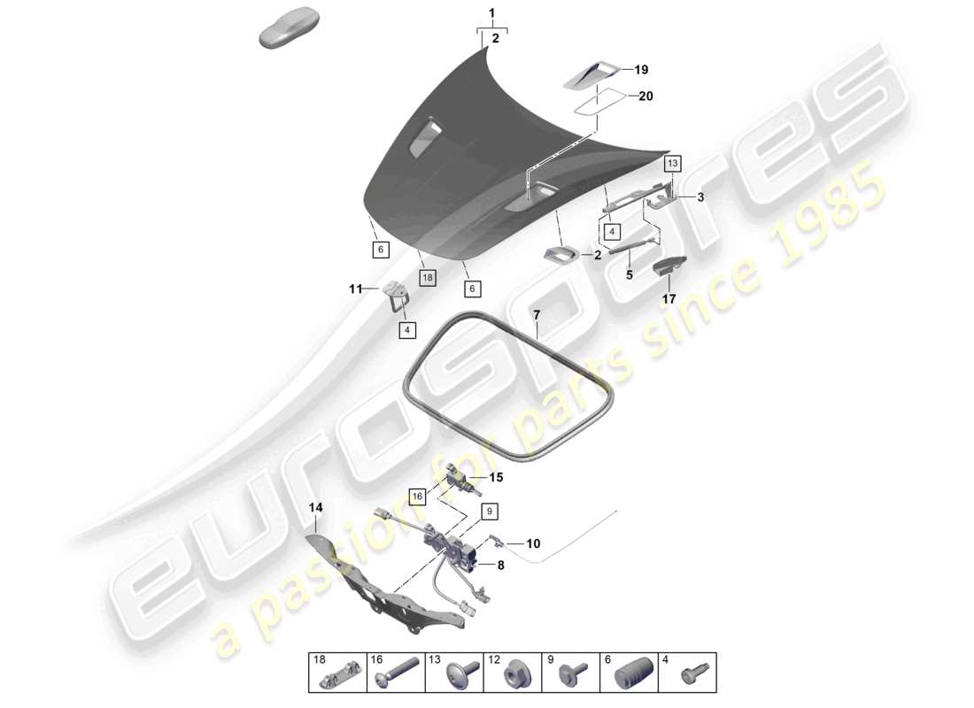 porsche 2021 (718 cayman gt4) abdeckung vorne teilediagramm
