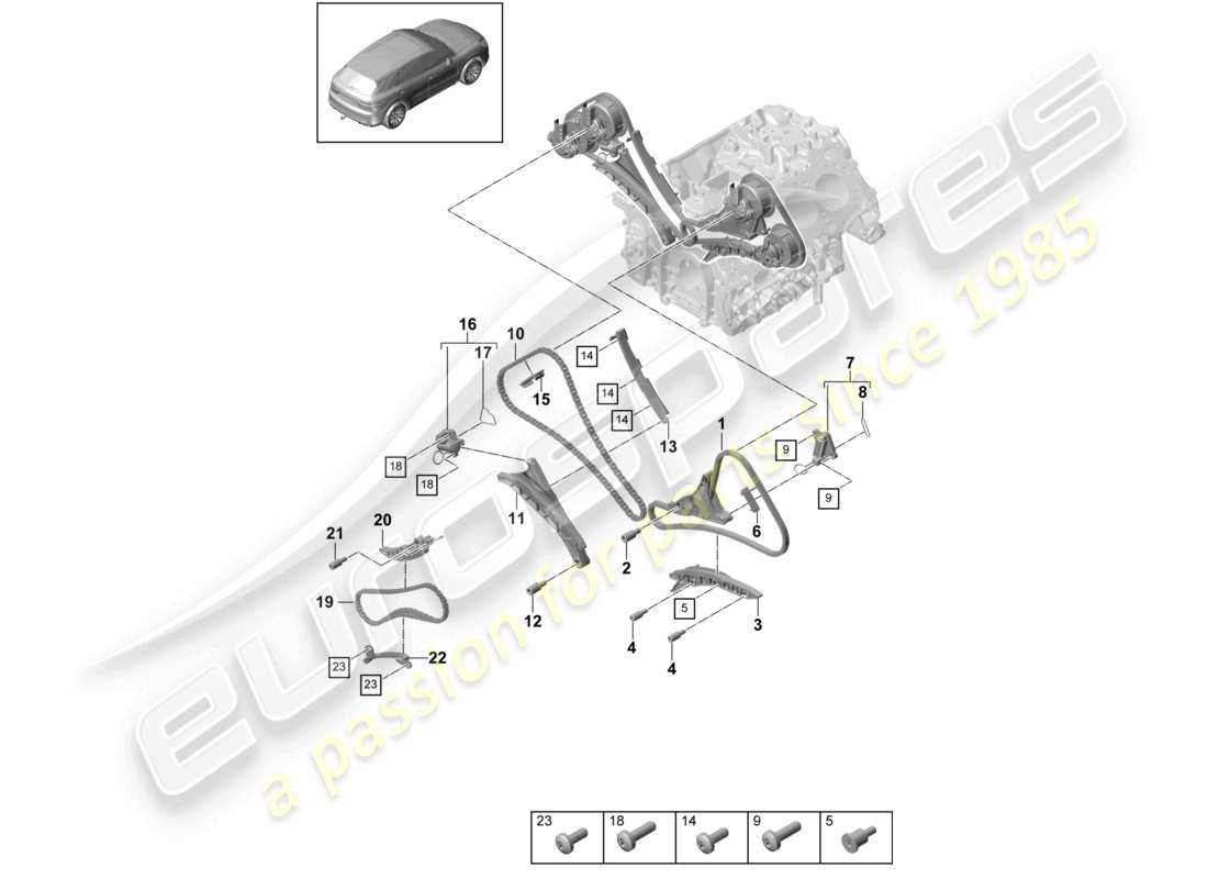 porsche 2021 (cayenne e3 9ya/9yb) steuerketten-gleitschiene kettenspanner teilediagramm