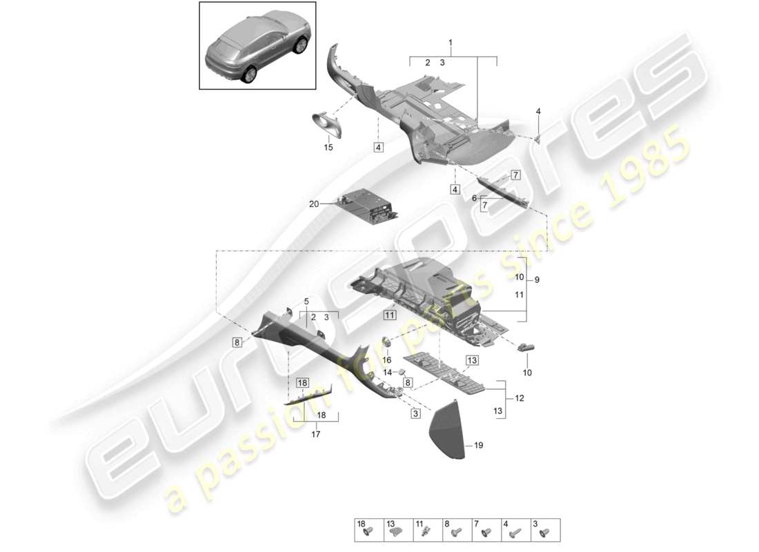 porsche 2021 (macan) handschuhfach und verkleidung (fahrerseite) teilediagramm