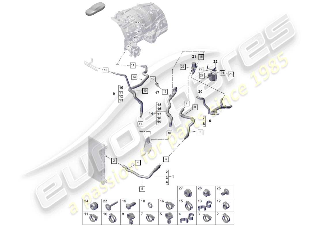 porsche 2025 (cayenne e3 pa) kühlmittelkühlsystem teilediagramm