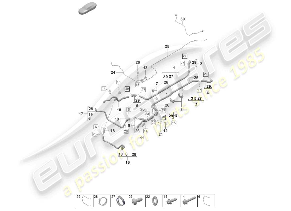 porsche 2026 (992-2 gt3) kühlmittelkühlsystem vorderes ende teilediagramm
