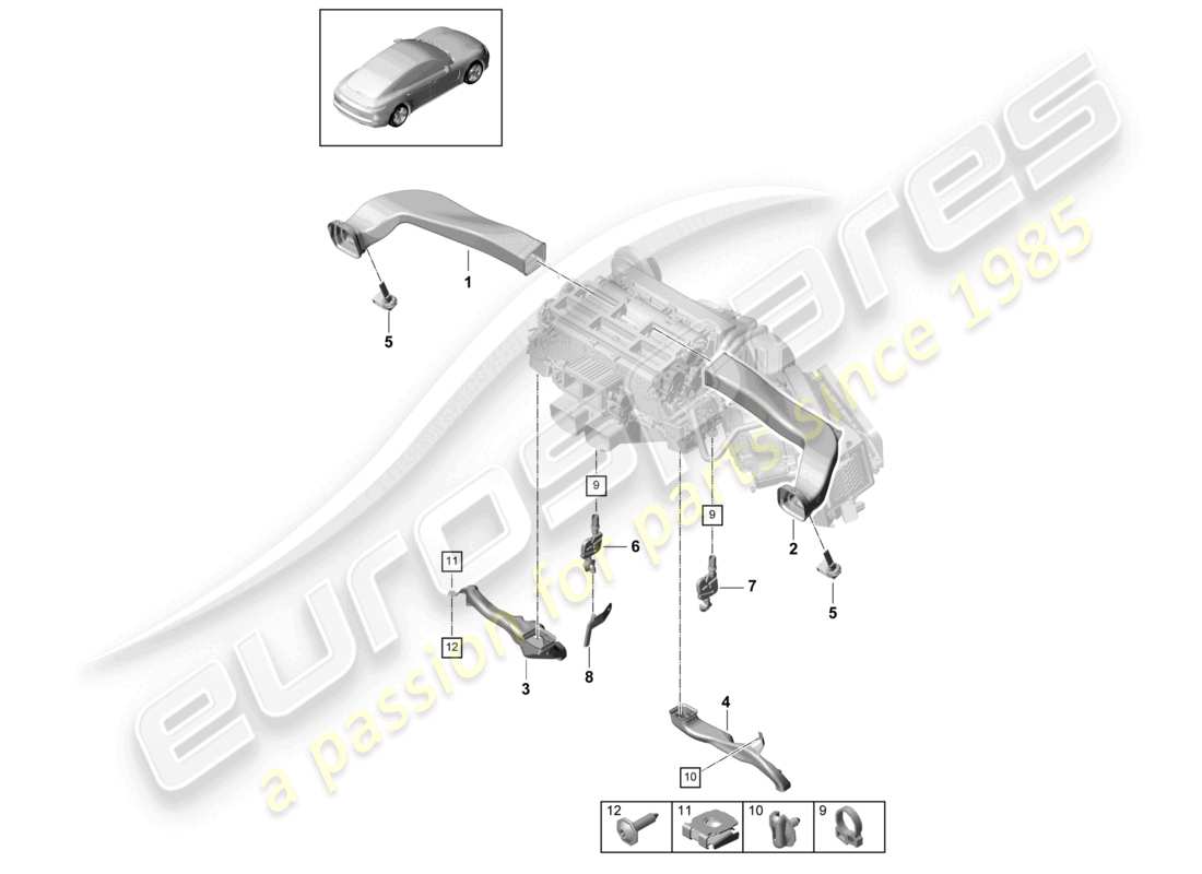 porsche 2021 (panamera 971-1) luftführung klimaanlage armaturenbrett teilediagramm
