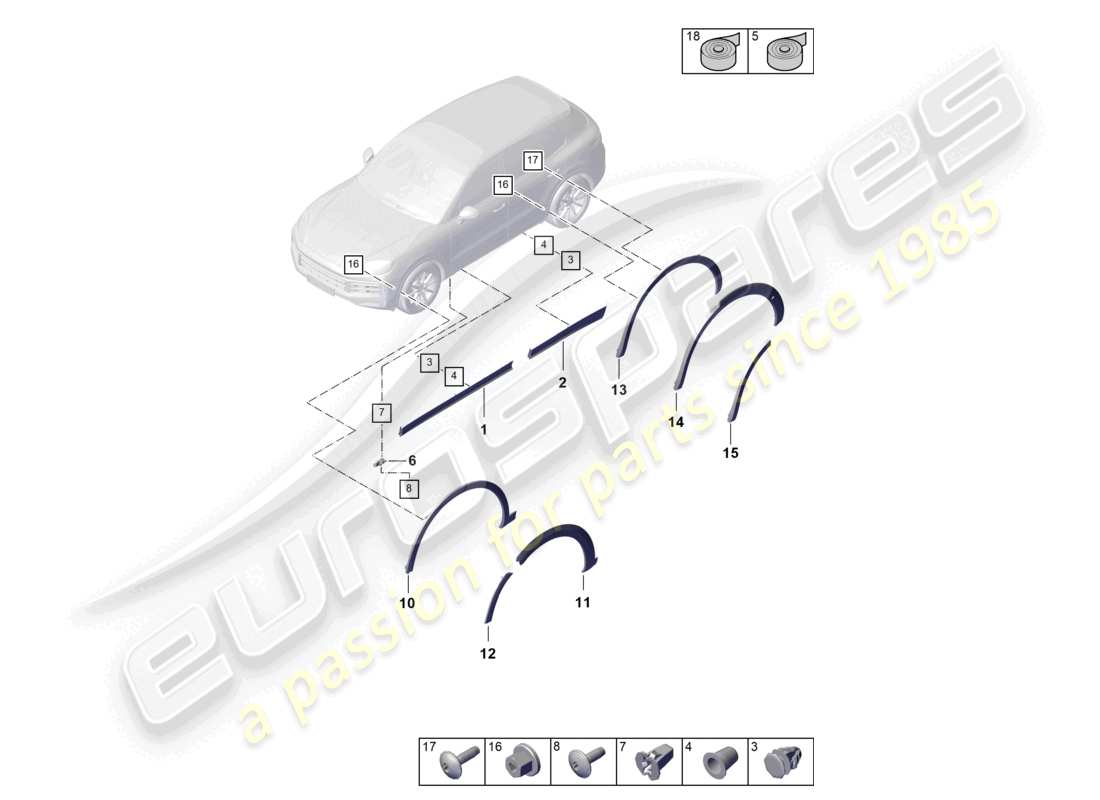 porsche 2025 (cayenne e3 pa) radkastenverkleidung für tür ersatzteildiagramm