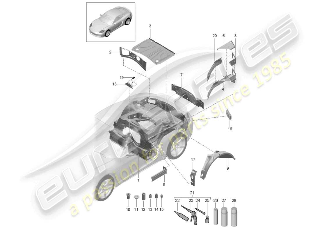 porsche 2025 (718 cayman) hinteres ende teilediagramm