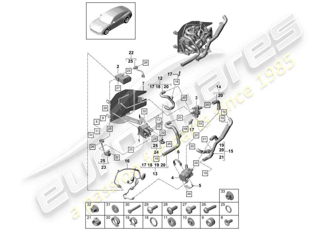 porsche 2021 (panamera 971-1) verdampfer hybridbatterie kühlmittel kühlsystem teilediagramm