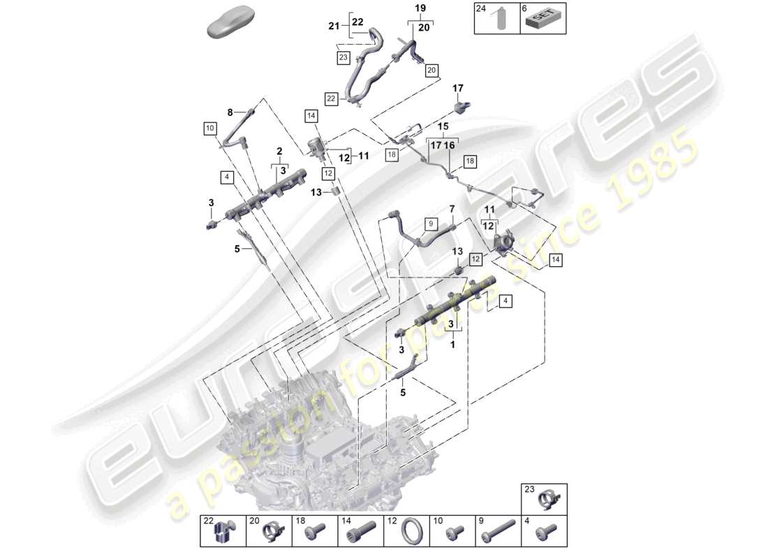 porsche 2025 (cayenne e3 pa) kraftstoffsammelrohr hochdruckinjektor hochdruckpumpe kraftstoffleitung teilediagramm