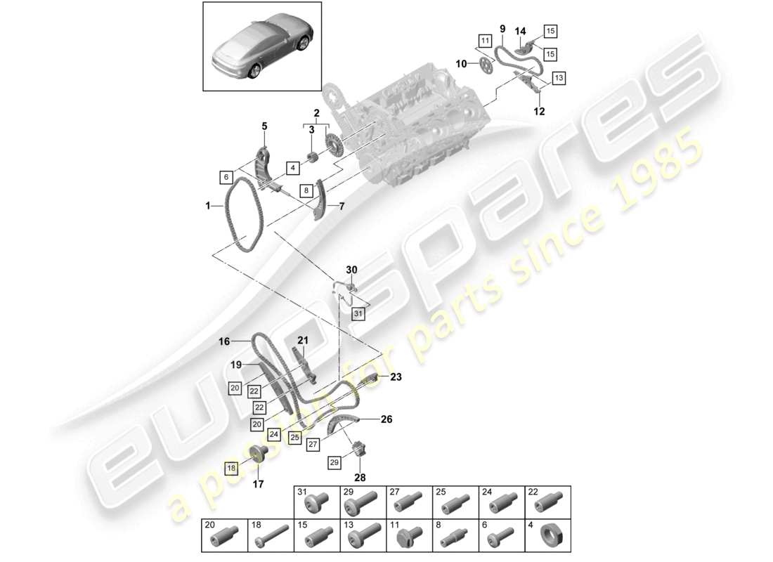 porsche 2021 (panamera 971-1) steuerketten-gleitschiene kettenspanner teilediagramm