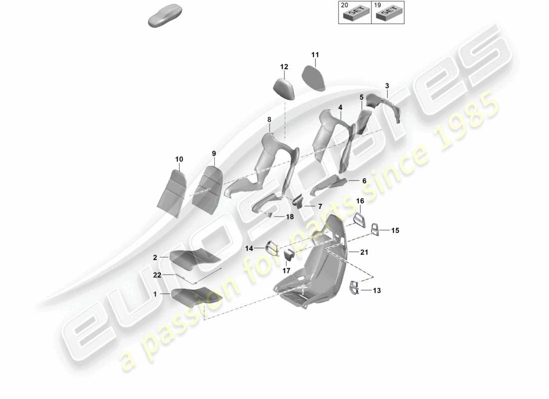 porsche 2025 (718 cayman gt4) schaumstoffteil rückenlehnenbezug sitzbezug schalensitz teilediagramm