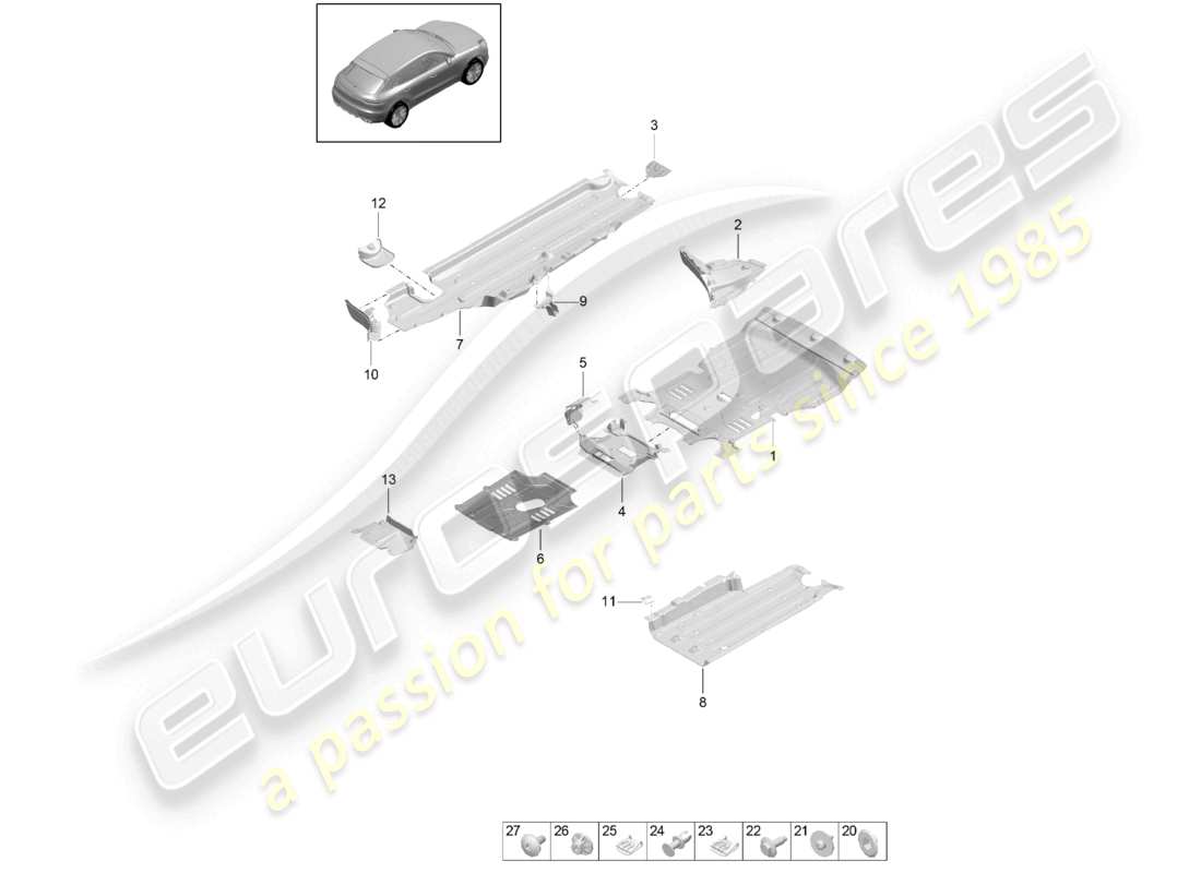 porsche 2021 (macan) unterbodenverkleidung teilediagramm