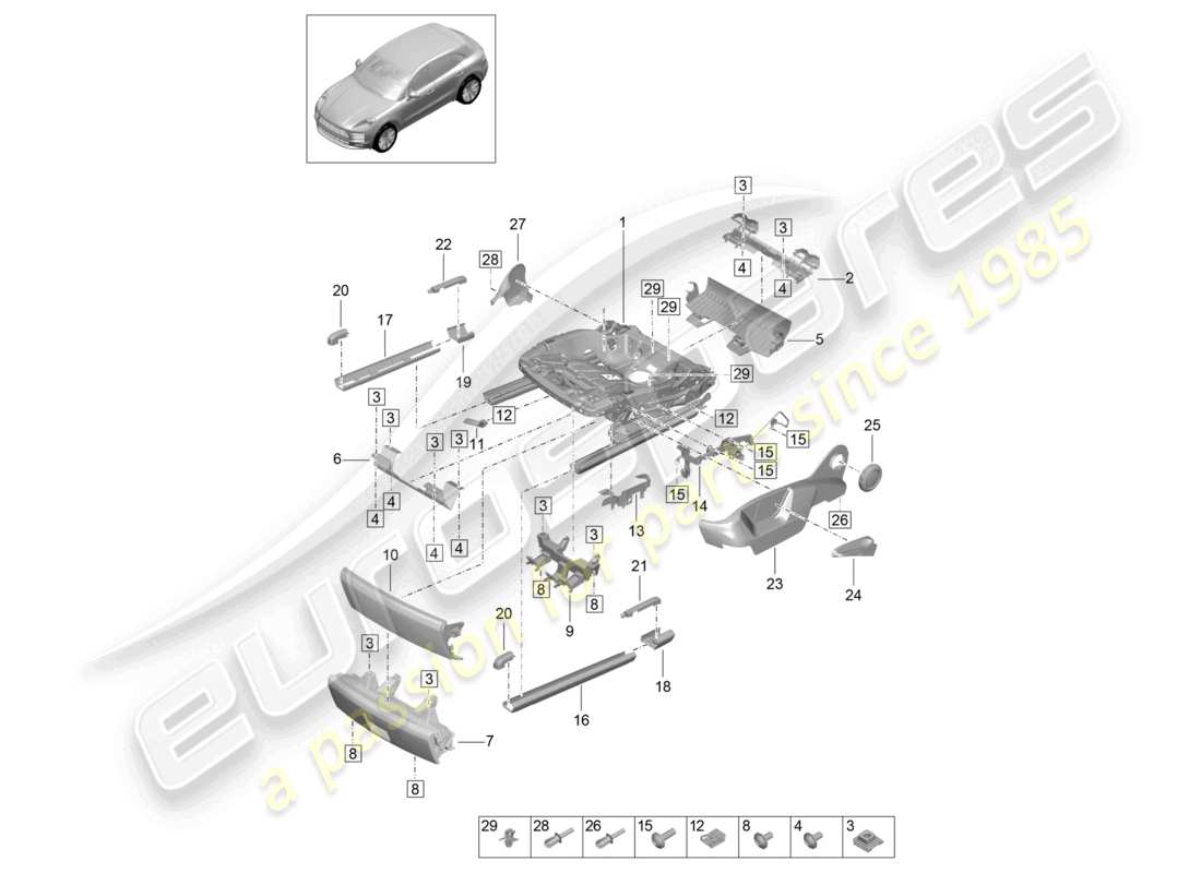 porsche 2021 (macan) rahmen für sitz zubehör sonstiges standardsitz teilediagramm