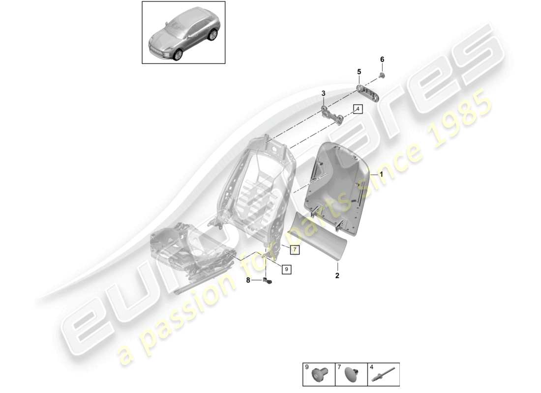 porsche 2021 (macan) rückenlehnenschale sonstiges zubehör standardsitz komfortsitz sportsitz teilediagramm