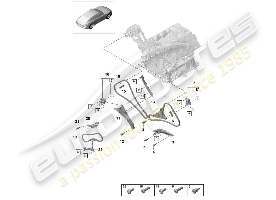 porsche 2021 (panamera 971-1) steuerketten-gleitschiene kettenspanner teilediagramm