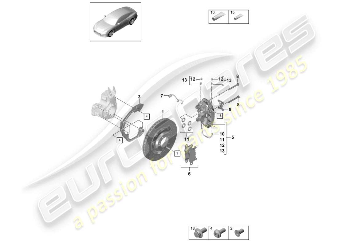 porsche 2021 (panamera 971-1) scheibenbremse pccb hinterachse ersatzteildiagramm