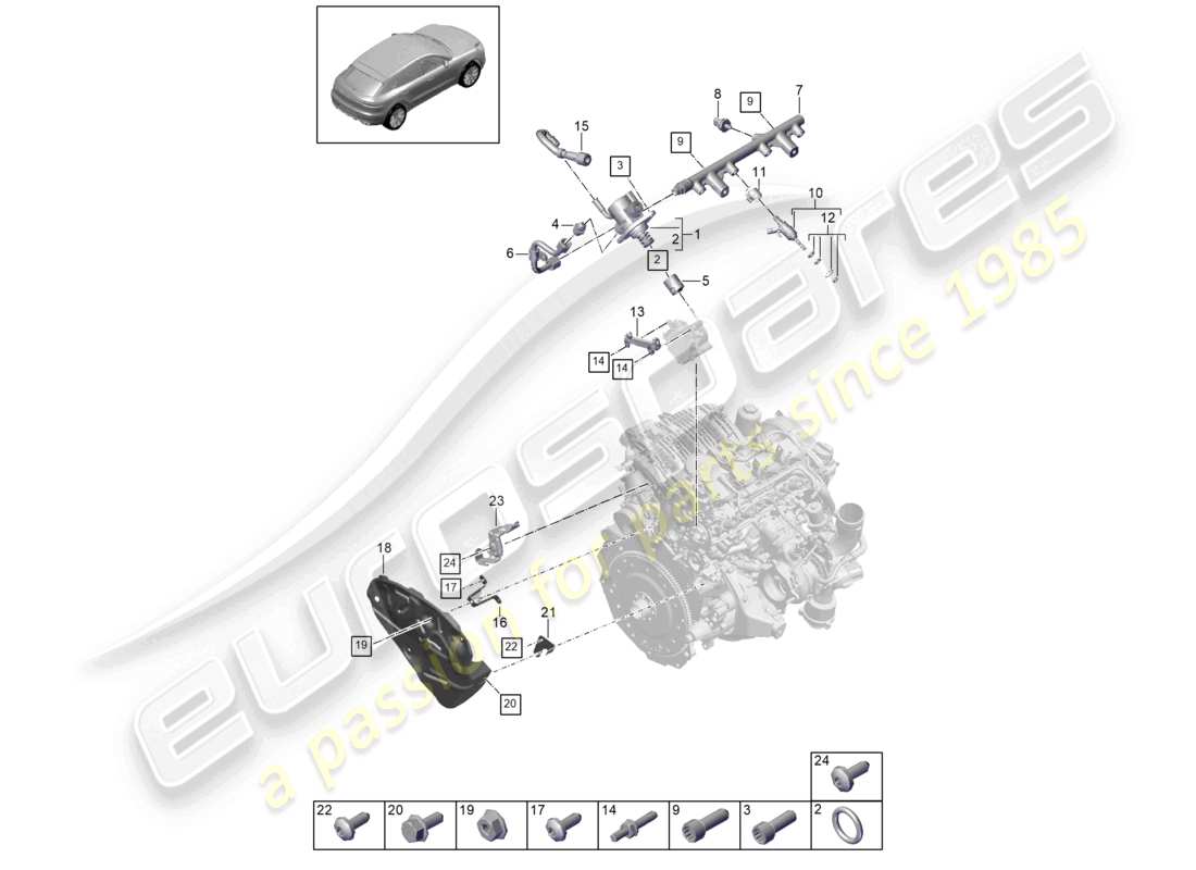 porsche 2021 (macan) kraftstoffsammelleitung hochdruckeinspritzdüse hochdruckpumpe teilediagramm