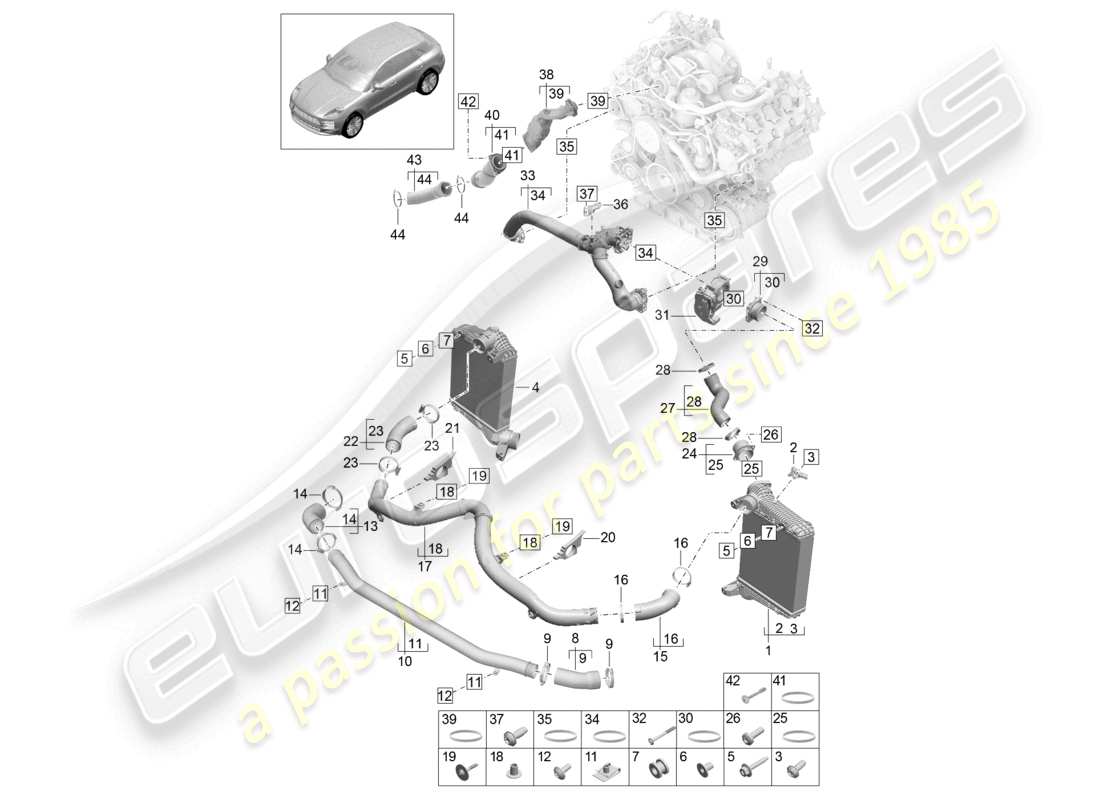 porsche 2021 (macan) ladeluftkühler druckrohr drosselklappenadapter teilediagramm
