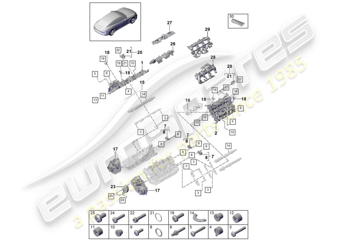 porsche 2021 (panamera 971-1) zylinderkopfhaube geräuschdämmung einzelteile teileübersicht
