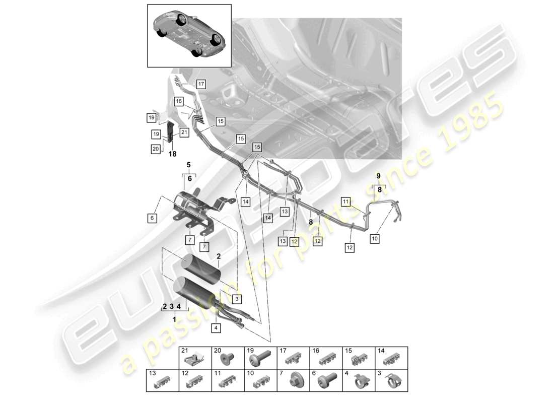 porsche 2021 (panamera 971-1) kraftstoffleitung unterboden teilediagramm