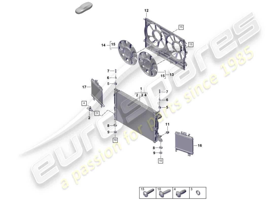 porsche 2023 (cayenne e3 pa) kühlmittelkühlsystem kühler für kühlmittel kühlerverkleidung teilediagramm