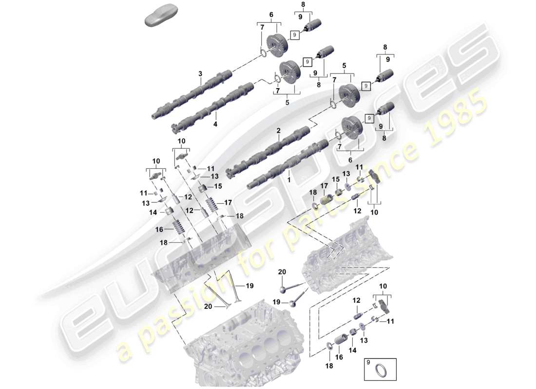 porsche 2025 (cayenne e3 pa) nockenwelle, ventile, nockenwellenversteller, ersatzteildiagramm