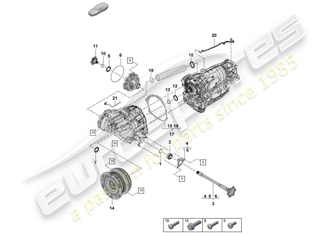 porsche 2025 (cayenne e3 pa) 8-speed automatikgetriebe für allradantrieb flanschwelle wandler teilediagramm