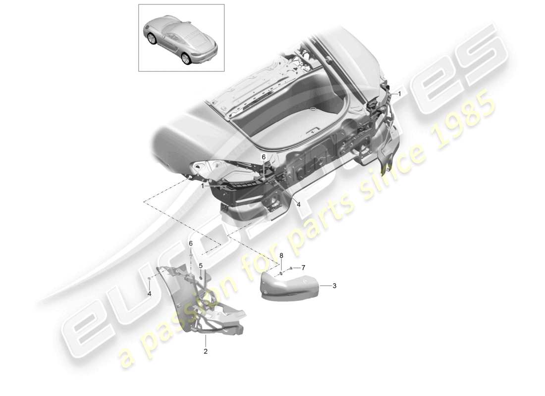 porsche 2025 (718 cayman) befestigungsteile hintere stoßstange teilediagramm