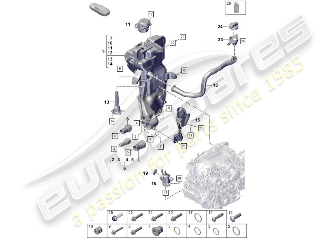 porsche 2024 (992-2 gt3/rs/st) motor (öldruck/schmierung) öltank motoröl teilediagramm