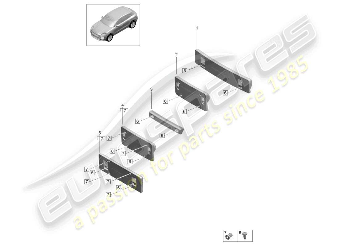 porsche 2021 (macan) kennzeichenhalter basic ersatzteildiagramm