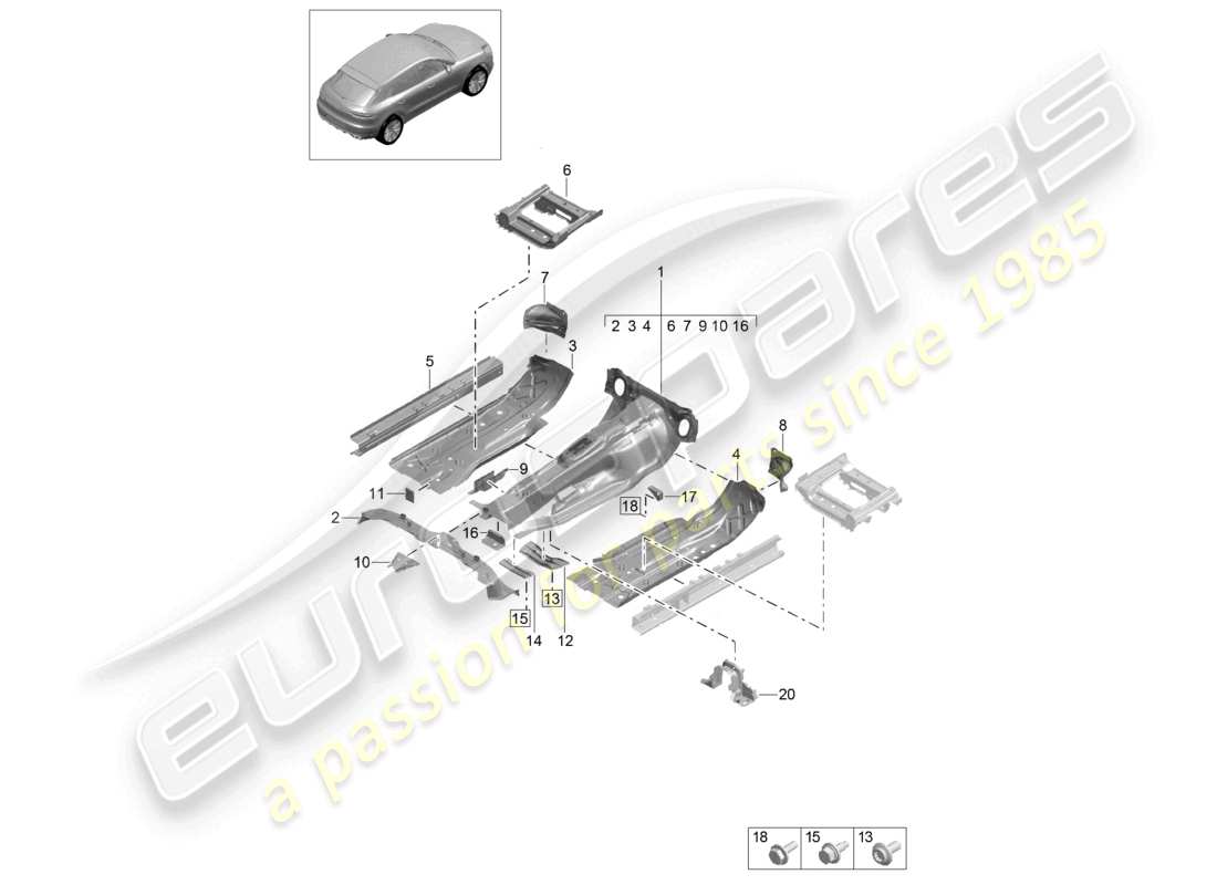 porsche 2021 (macan) bodenplatten fronttunnel teilediagramm