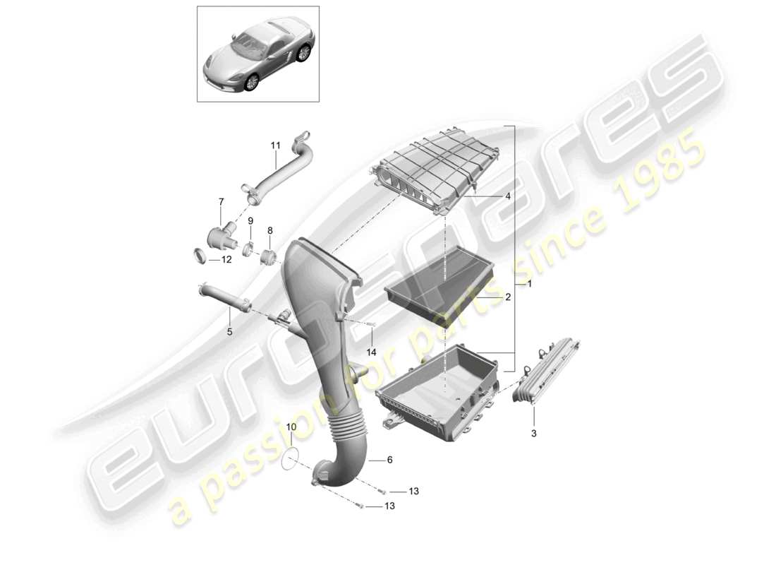 porsche 2024 (718 boxster) luftfilter teilediagramm