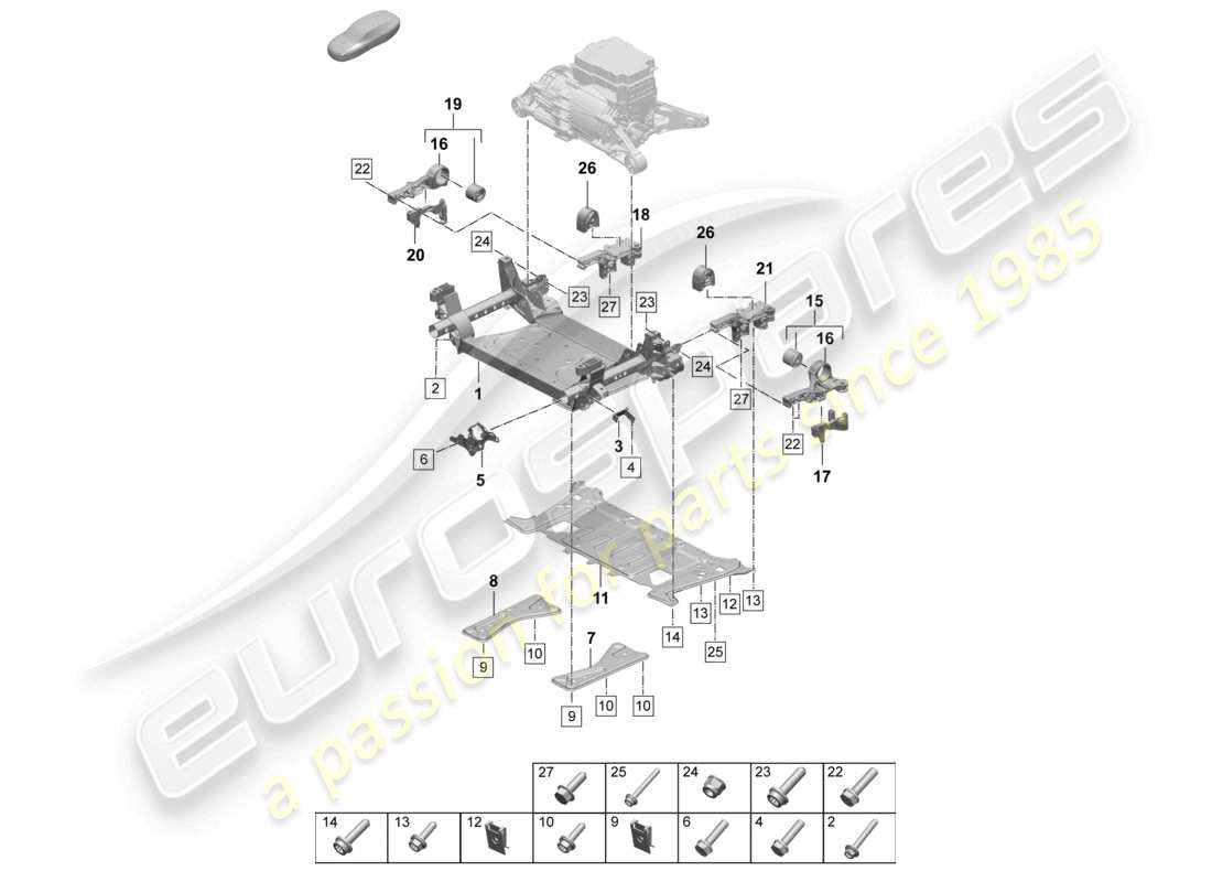 porsche 2026 (taycan 9j1-2) querträger stützrahmen teilediagramm