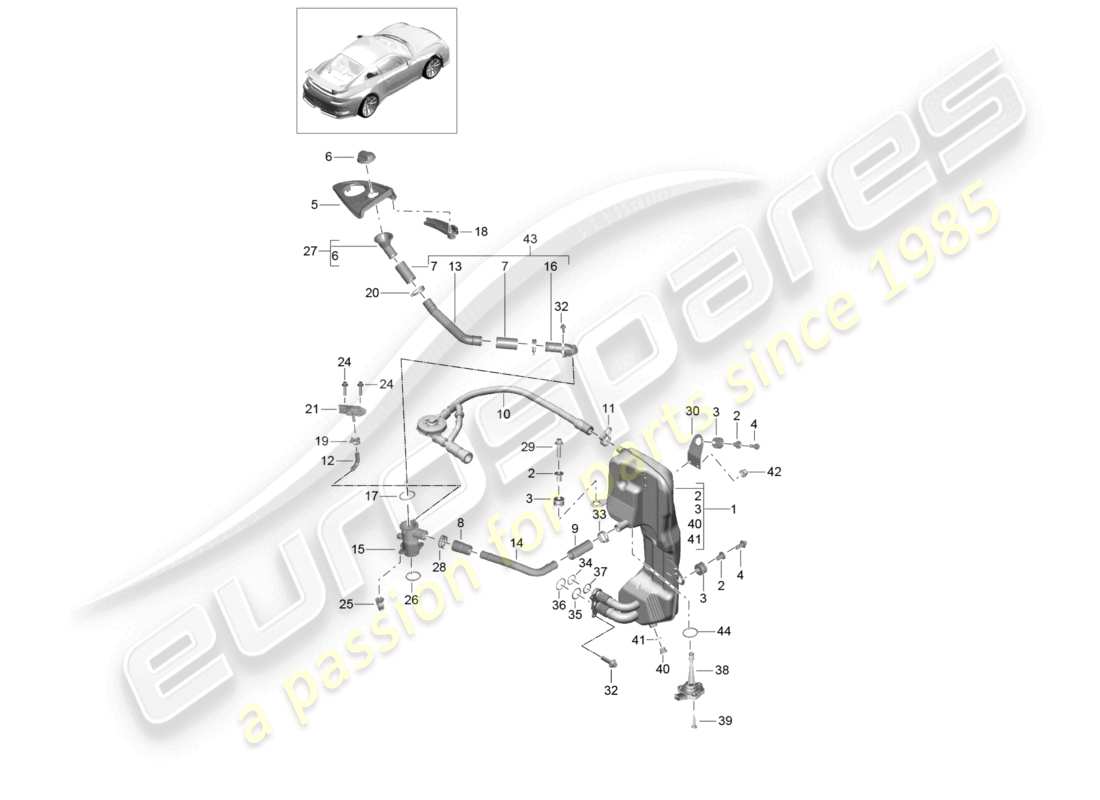 porsche 2021 (991-2 r/gt3/rs) motor (ölpresse/schmierung) öltank ölabscheider teilediagramm