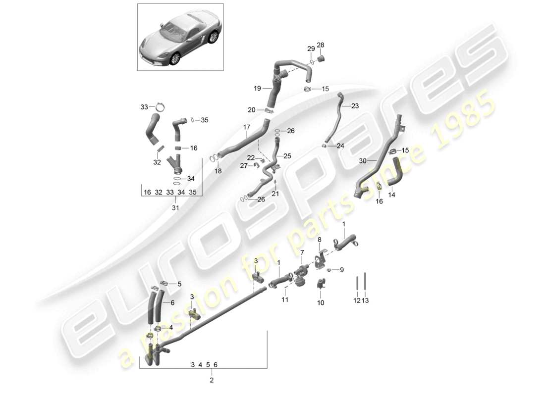 porsche 2022 (718 boxster) kühlmittelkühlsystem wasserrohr teilediagramm