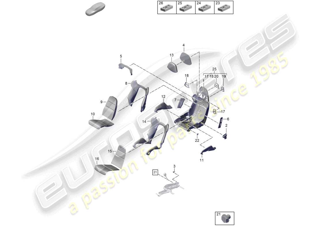 porsche 2025 (992-2 gt3/rs/st) schalensitz sitzrahmen sitzbezüge schaumstoffteil teilediagramm