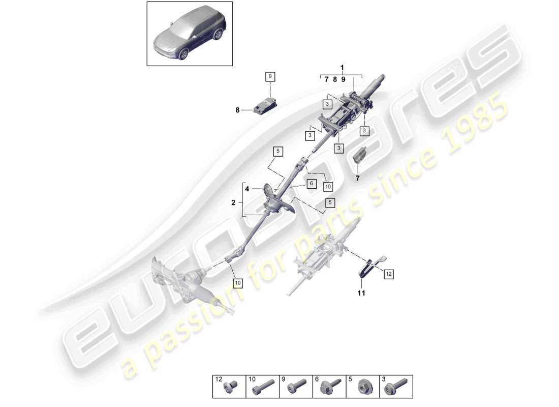 porsche 2023 (cayenne e3 9ya/9yb) lenksäule zwischenlenkwelle teilediagramm