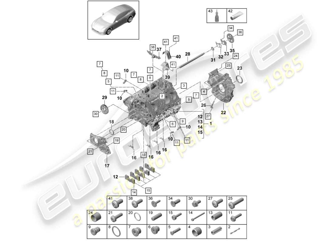 porsche 2021 (panamera 971-1) kurbelgehäuse einzelteile teilediagramm