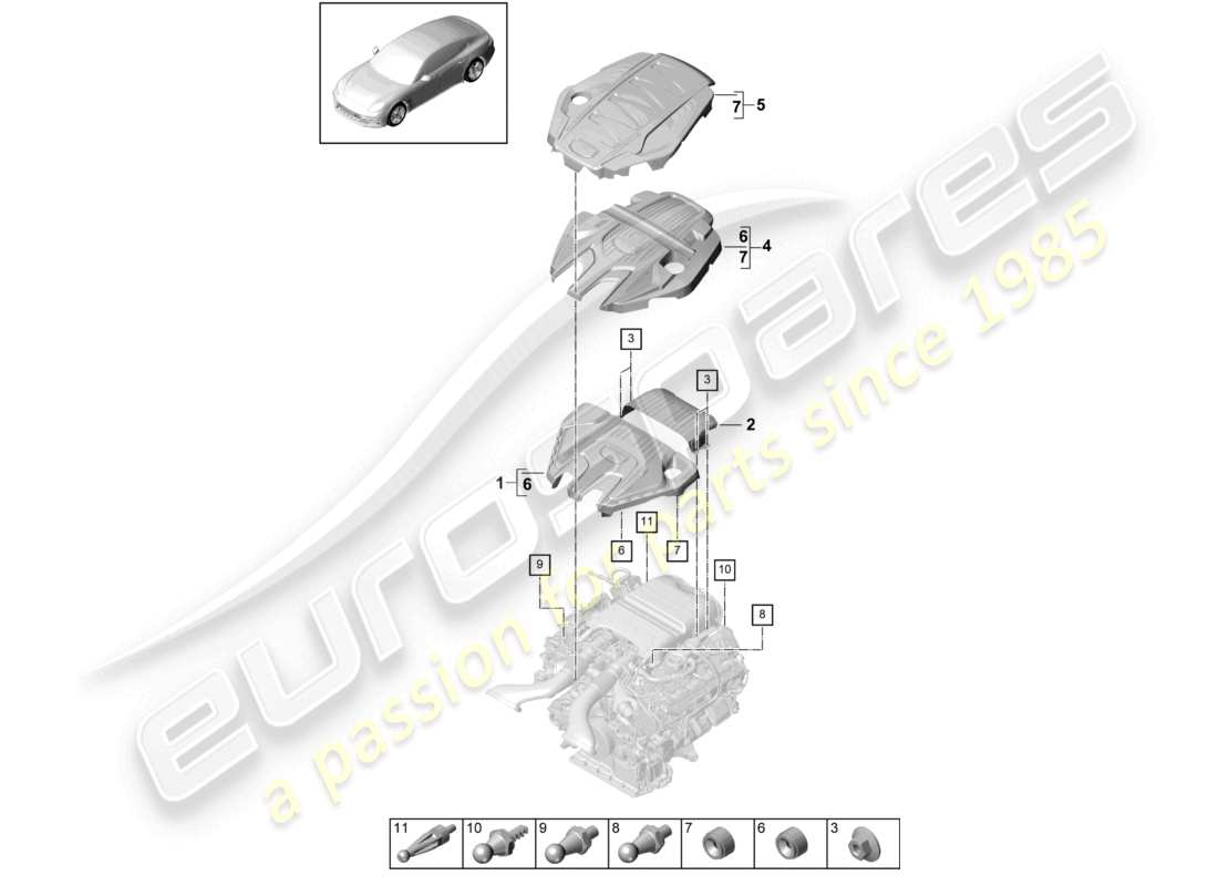 porsche 2021 (panamera 971-1) motorabdeckung ersatzteildiagramm